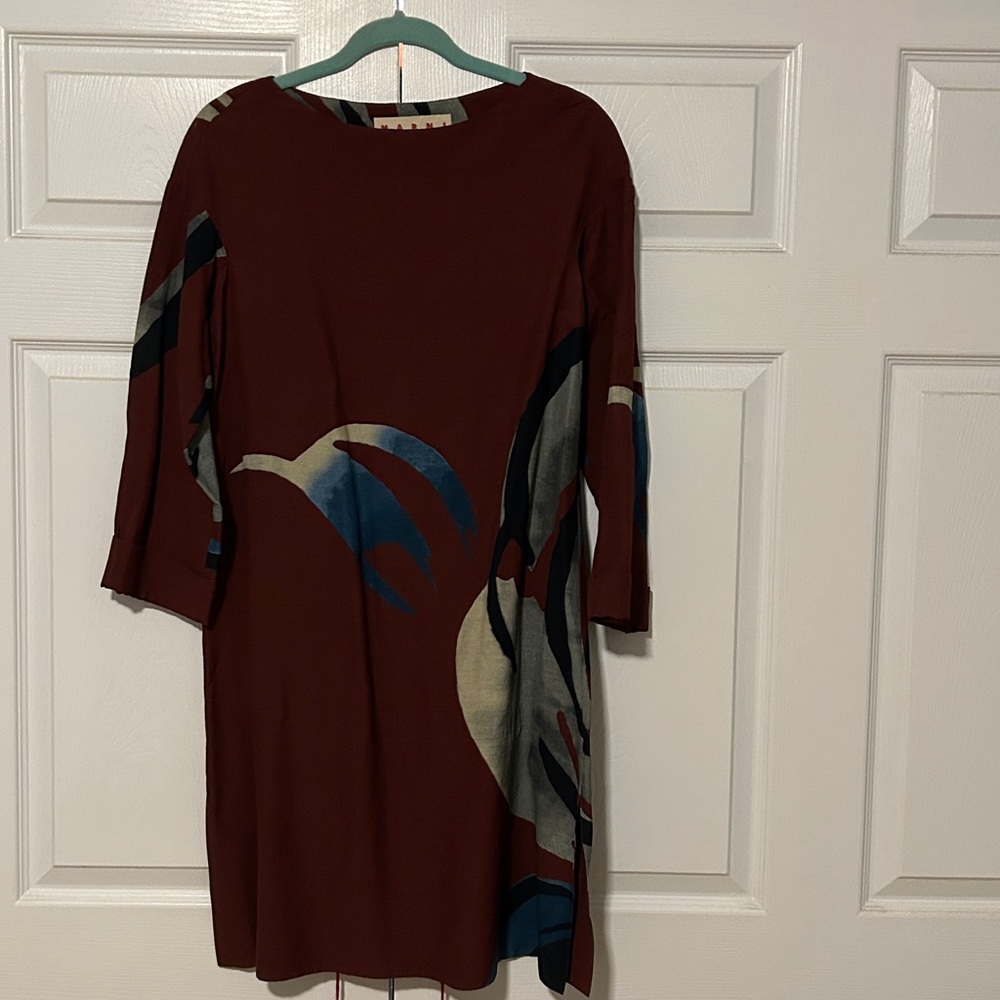Marni Brown Dress with Blue and Cream Accents
